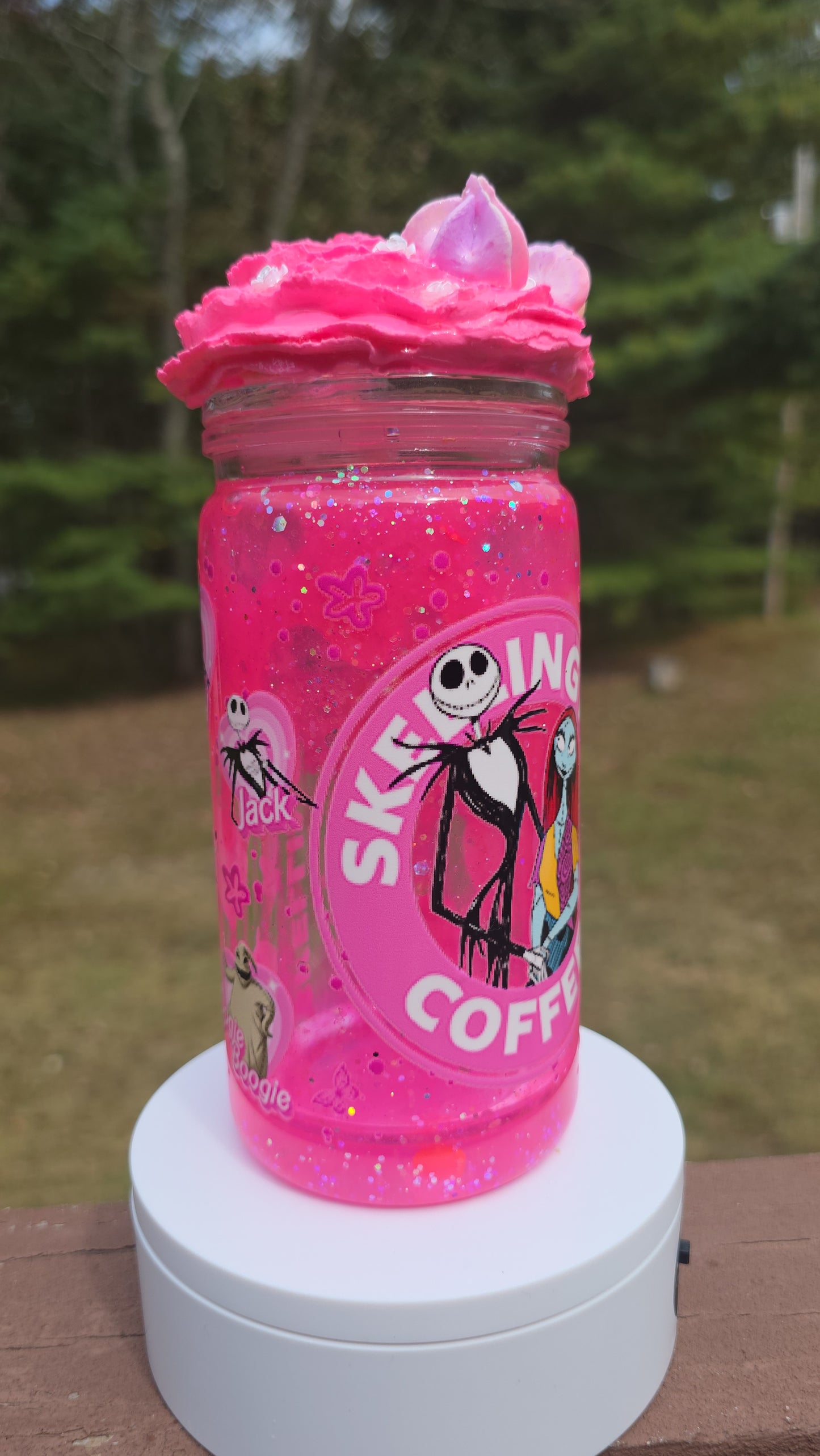 Hot Pink Drip Jack the Pumpkin King With Cool whip Topper Lid