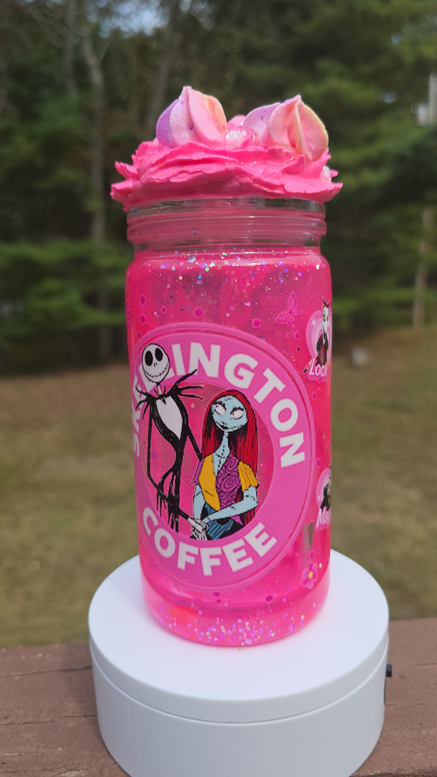 Hot Pink Drip Jack the Pumpkin King With Cool whip Topper Lid