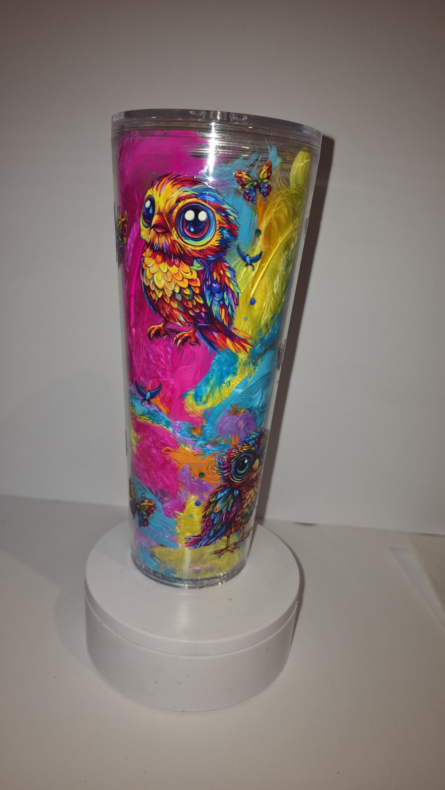 24oz feather filled cup with cute saying