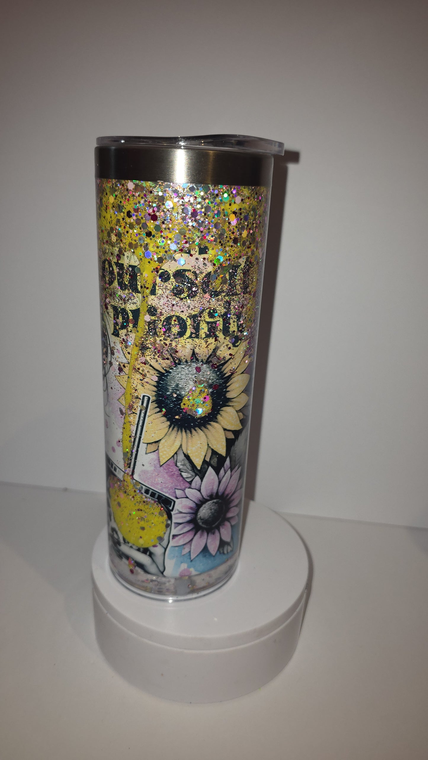 2o oz Motivational Steel Tumbler With Glitter lava snow Globe Effect