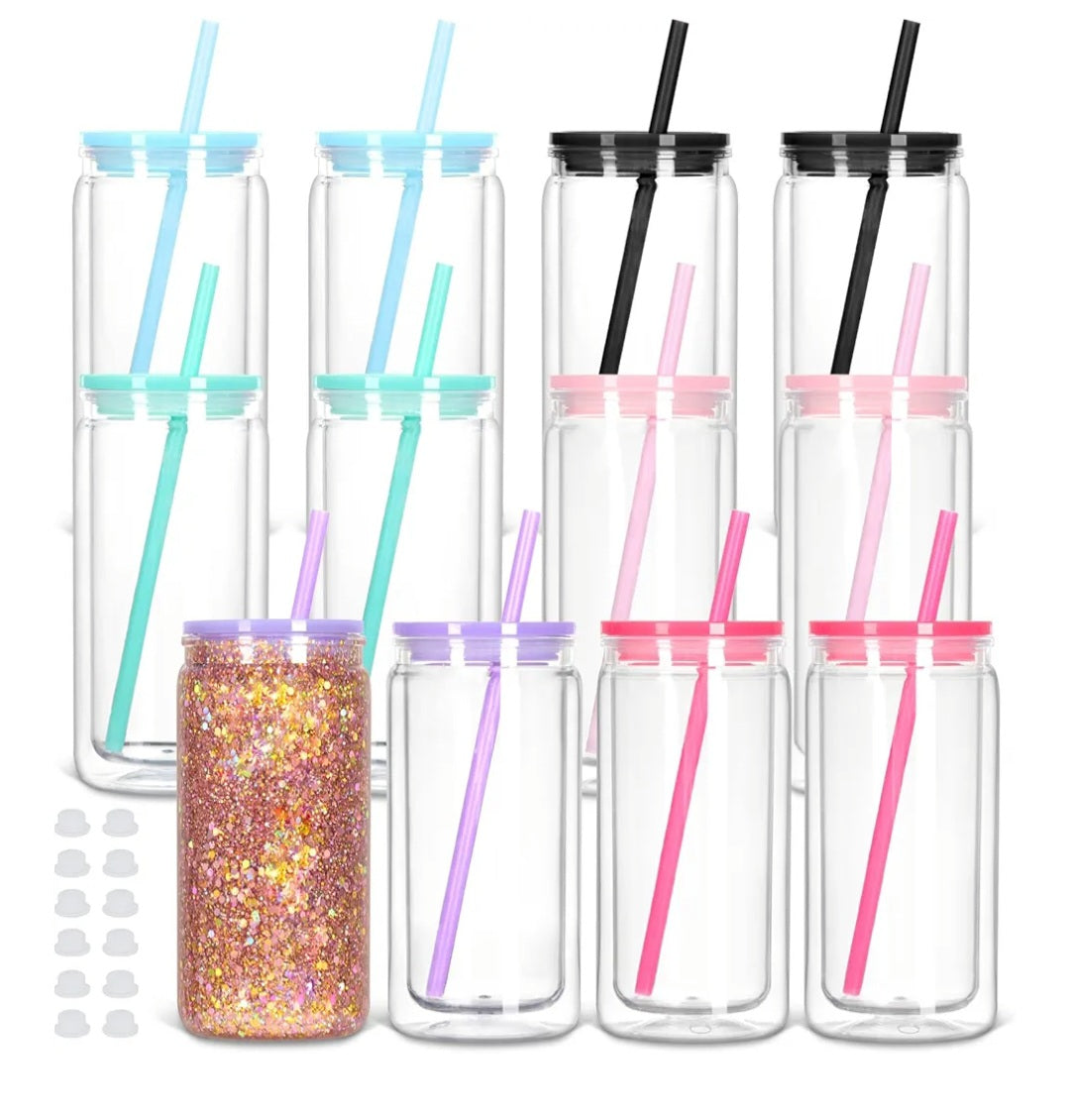 20oz Acrylic Snow Globe Tumbler Multicolored Lids with Straw