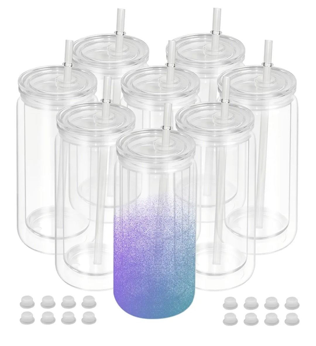 16oz Acrylic Snow Globe Tumbler Clear Lids and Straw