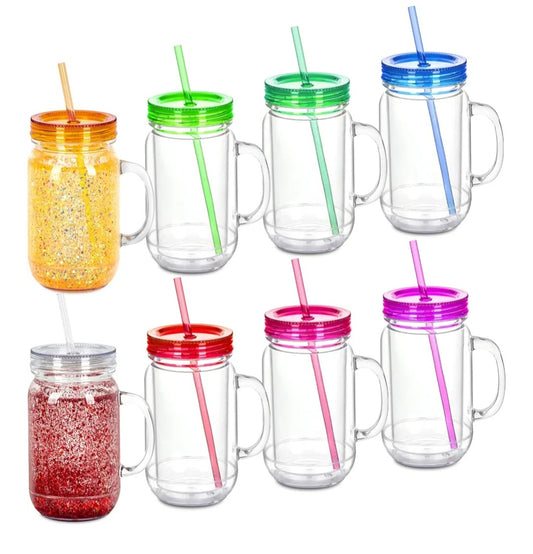 20oz Acrylic Snow lob Tumbler Mason jar Style with Handle and Screw on Lid