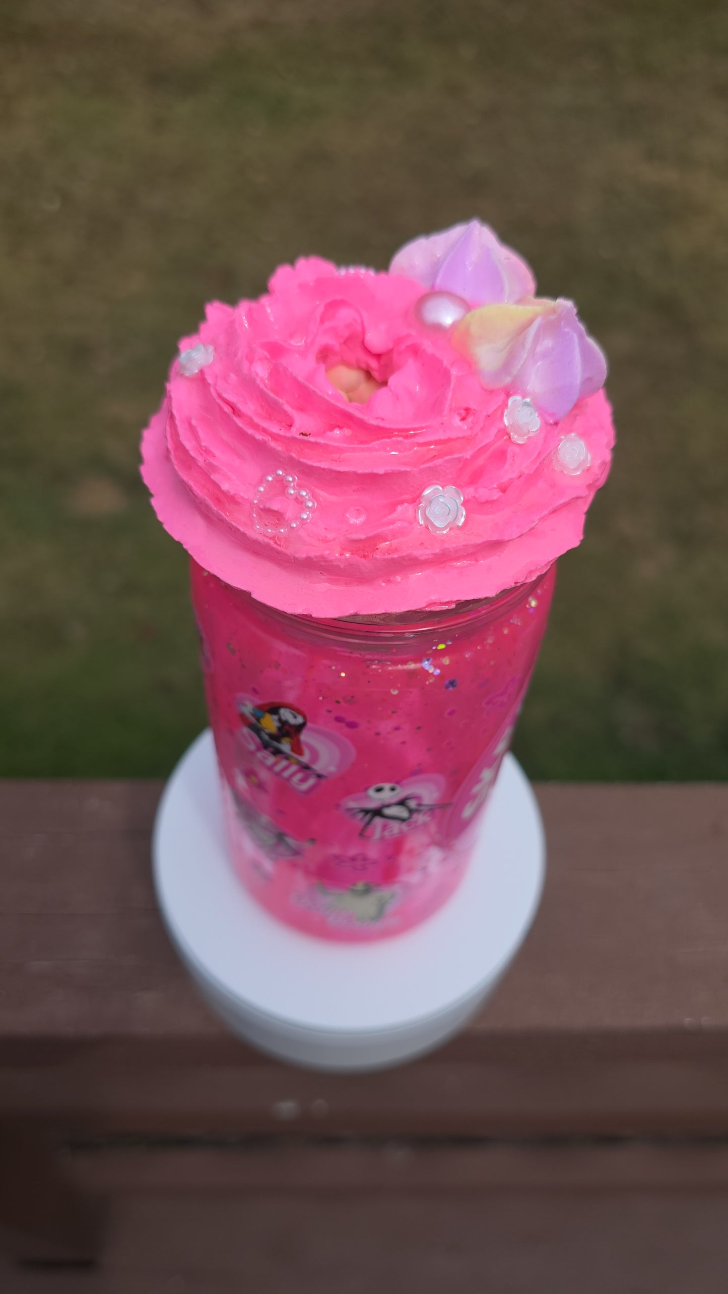 Hot Pink Drip Jack the Pumpkin King With Cool whip Topper Lid