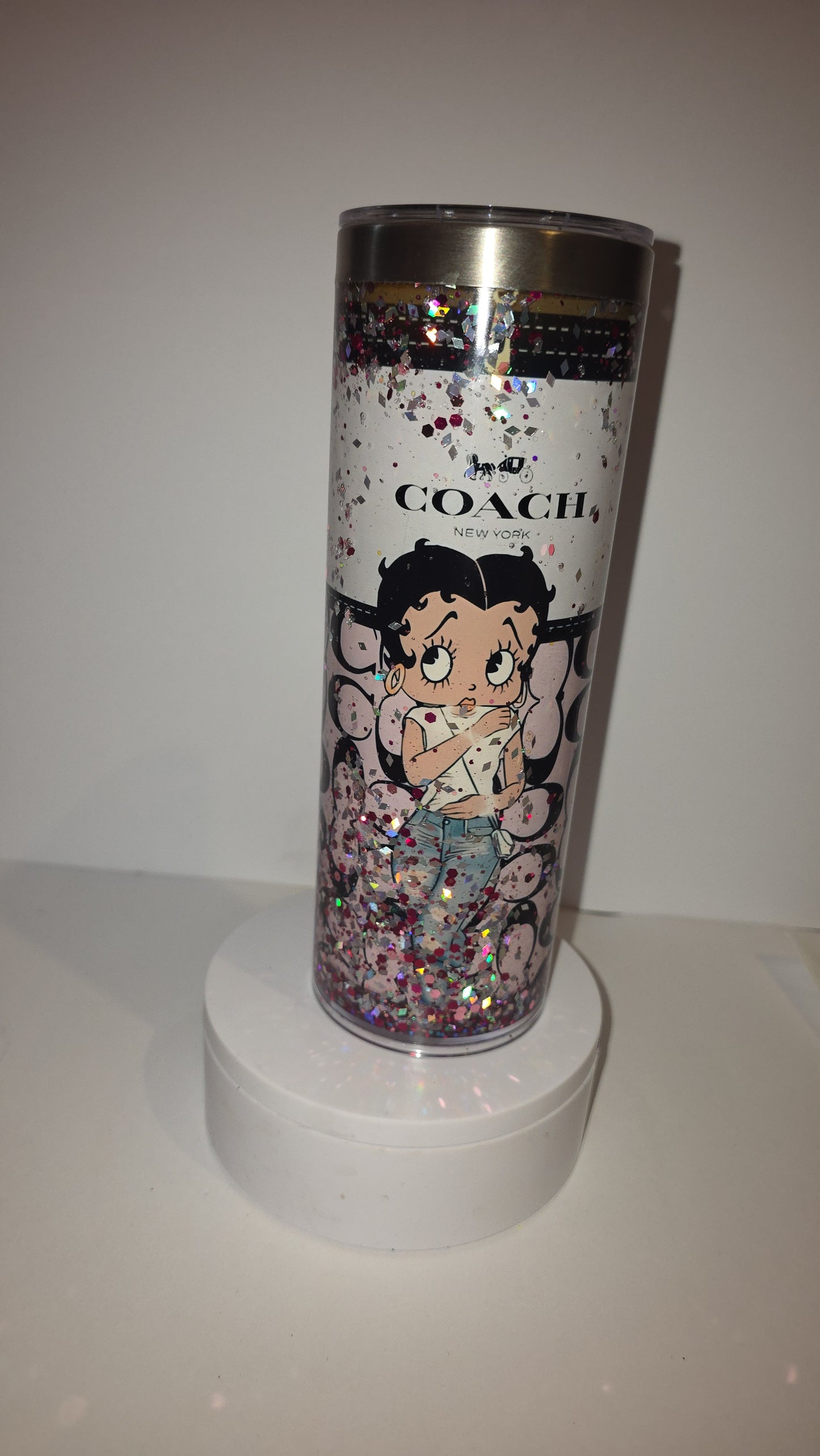 2o oz Betty Boop Chanel Steel Tumbler With Glitter snow Globe Effect