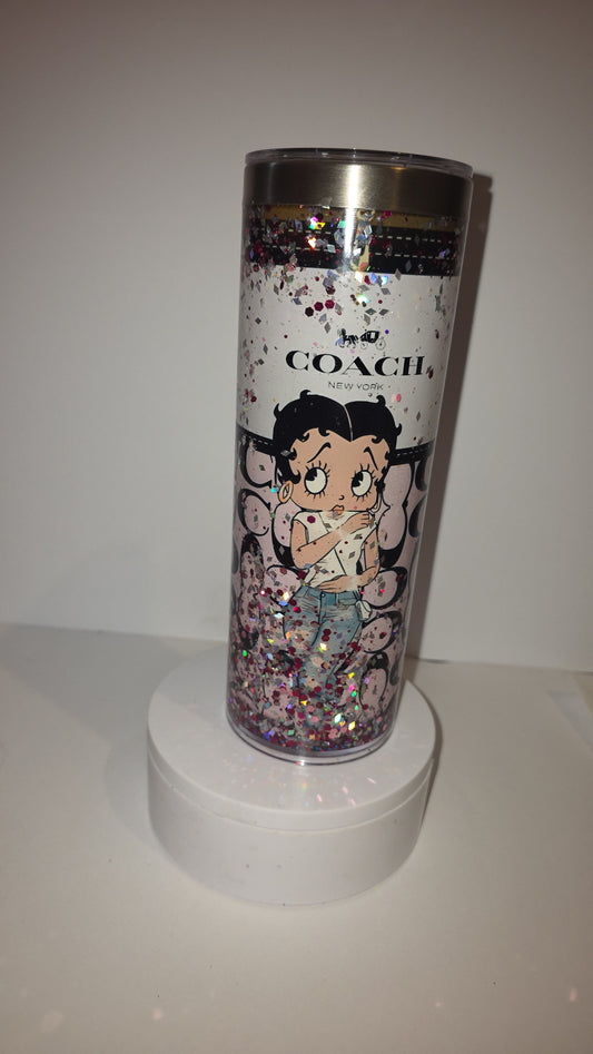 2o oz Betty Boop Chanel Steel Tumbler With Glitter snow Globe Effect
