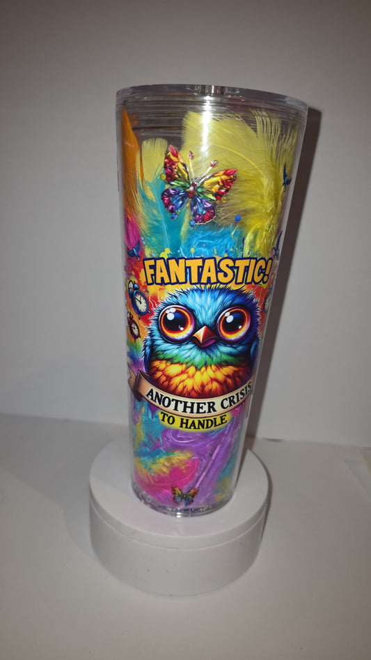 24oz feather filled cup with cute saying