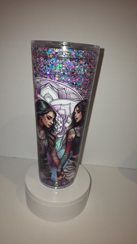 24oz waterfall glitter filled tattoo sister or girls