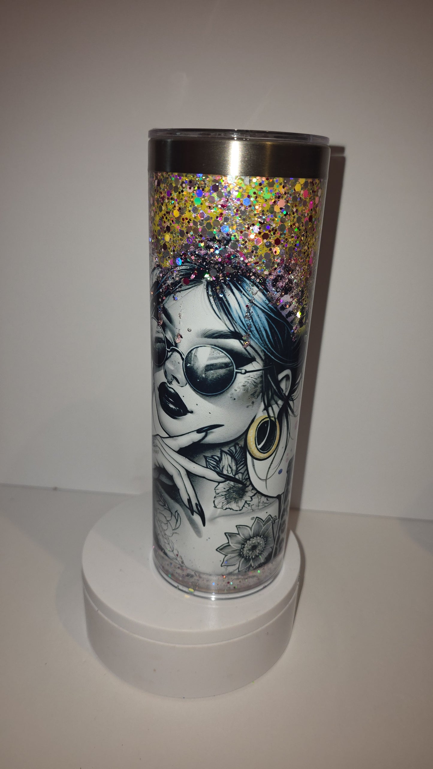 2o oz Motivational Steel Tumbler With Glitter lava snow Globe Effect