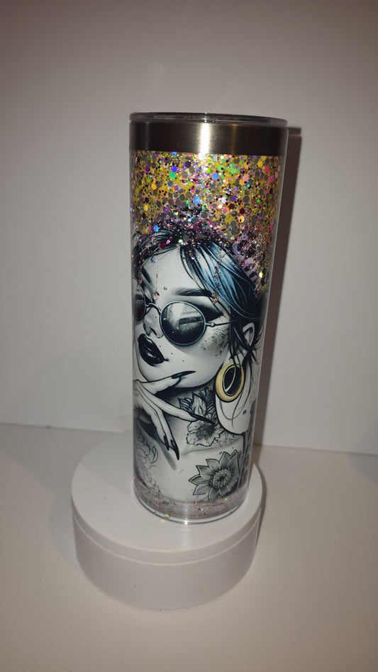 2o oz Motivational Steel Tumbler With Glitter lava snow Globe Effect