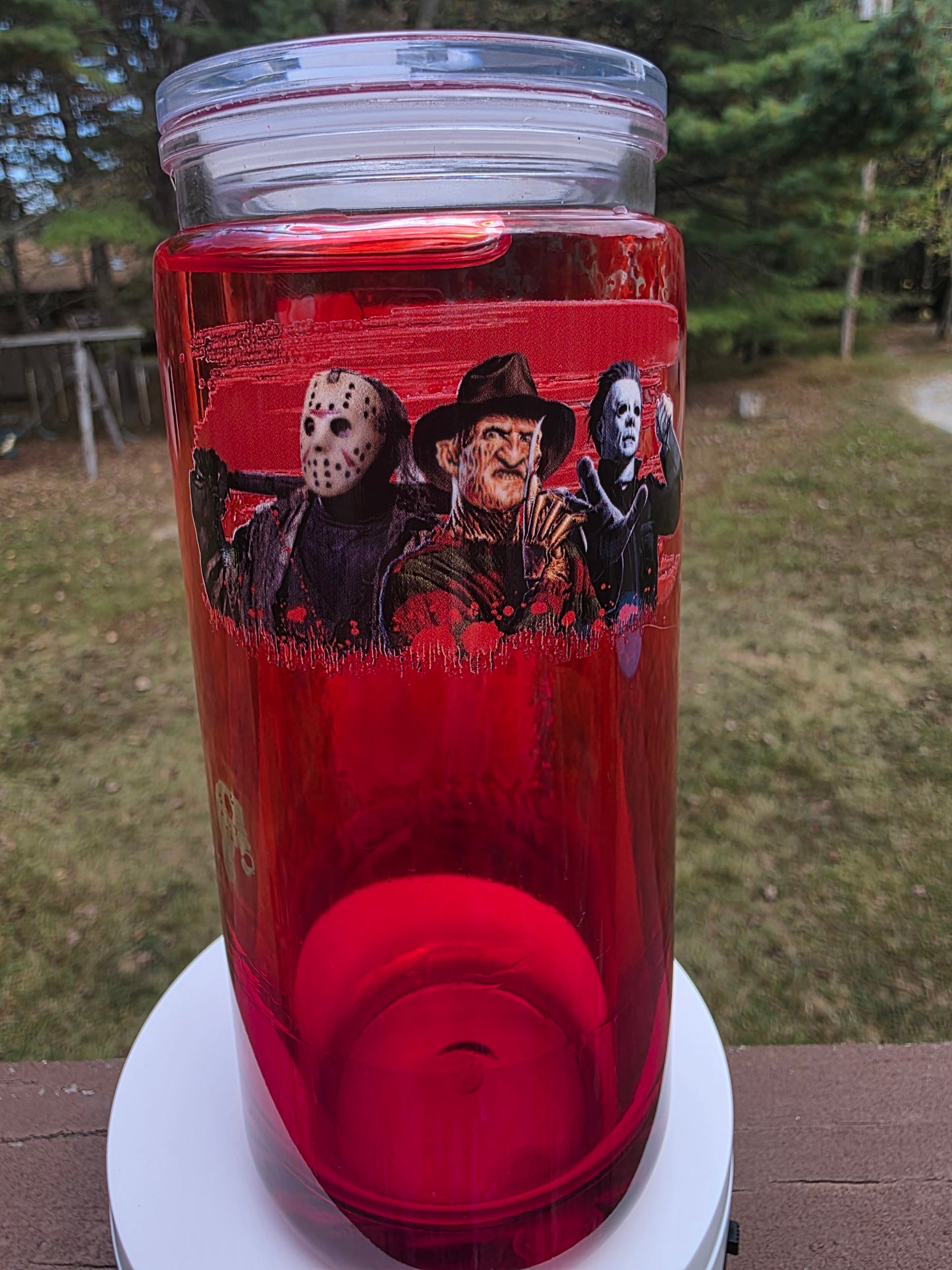 20oz Halloween Horror Blood Drip Snow Globe Tumbler With All Your favorite Character's