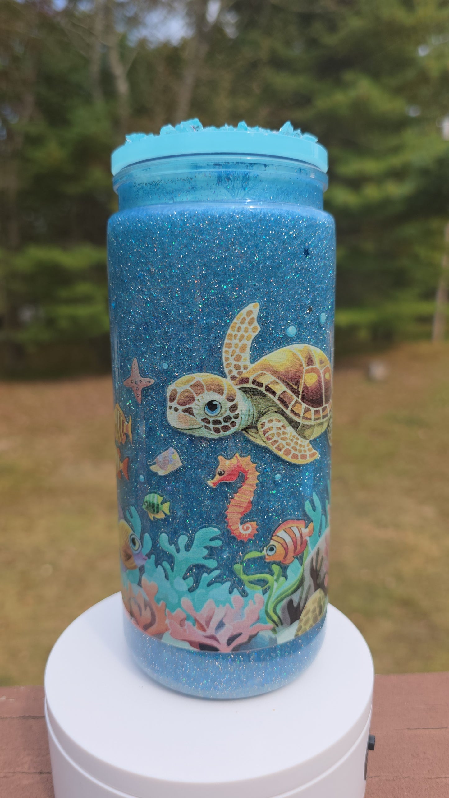 20oz Stunning Blue Mica With Ocean Like Movement SGT and Epoxy Pearl Lid