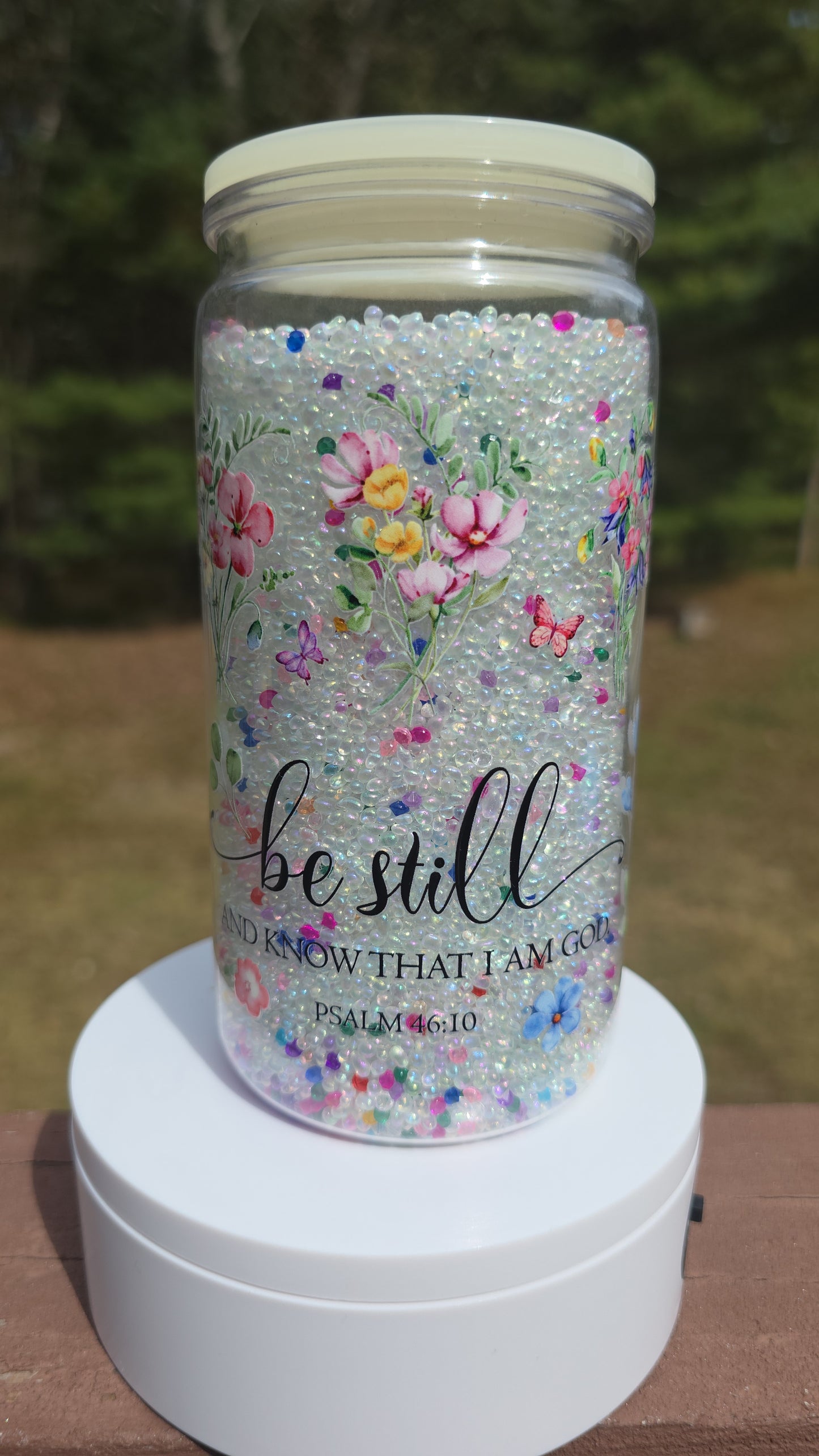 20oz Religious Snow Globe Tumbler Filled with Acrylic Crytal Pieces