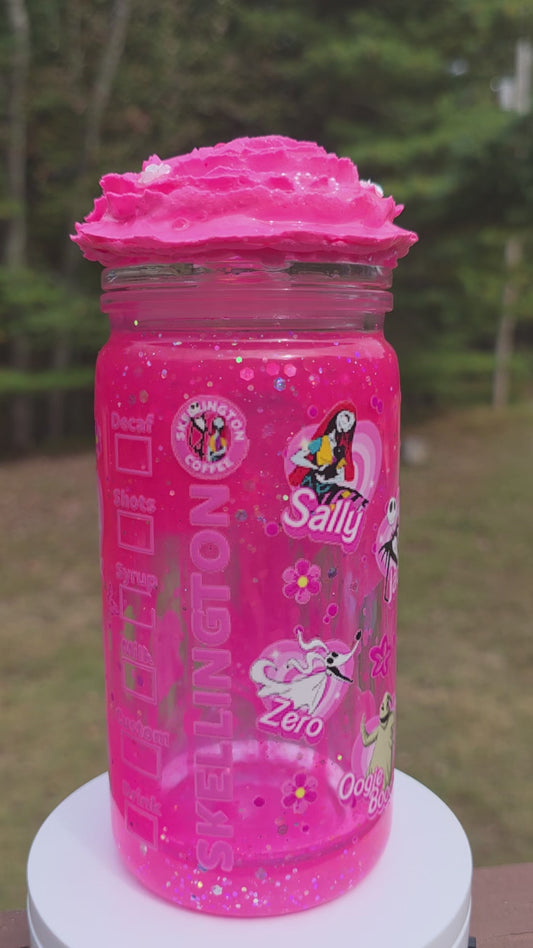 Hot Pink Drip Jack the Pumpkin King With Cool whip Topper Lid