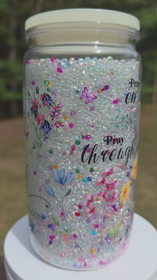 20oz Religious Snow Globe Tumbler Filled with Acrylic Crytal Pieces