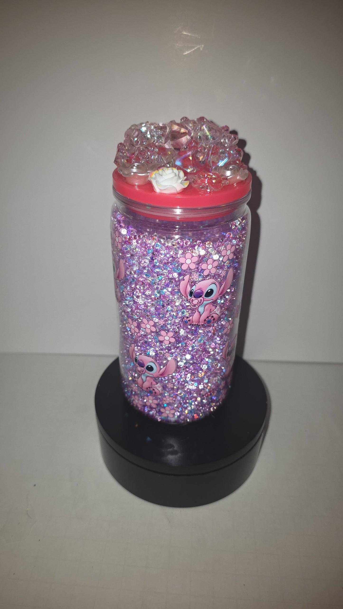 16 oz diamond filled Angel from lilo and stitch cup. With epoxy lid.