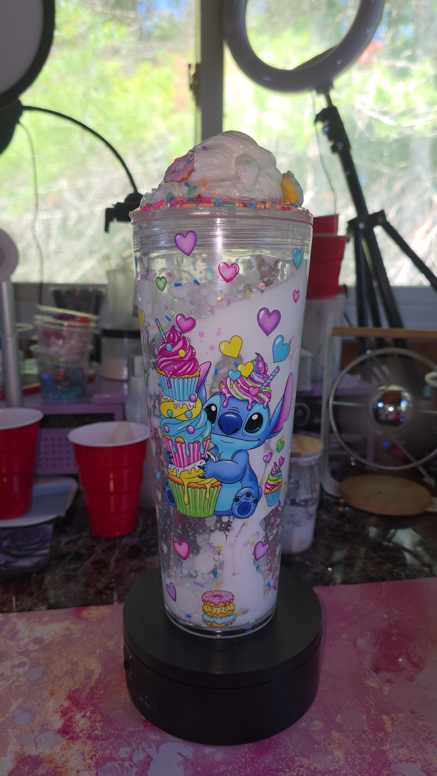 24oz Stitch milky sprinkle lava with coolwhio lid.