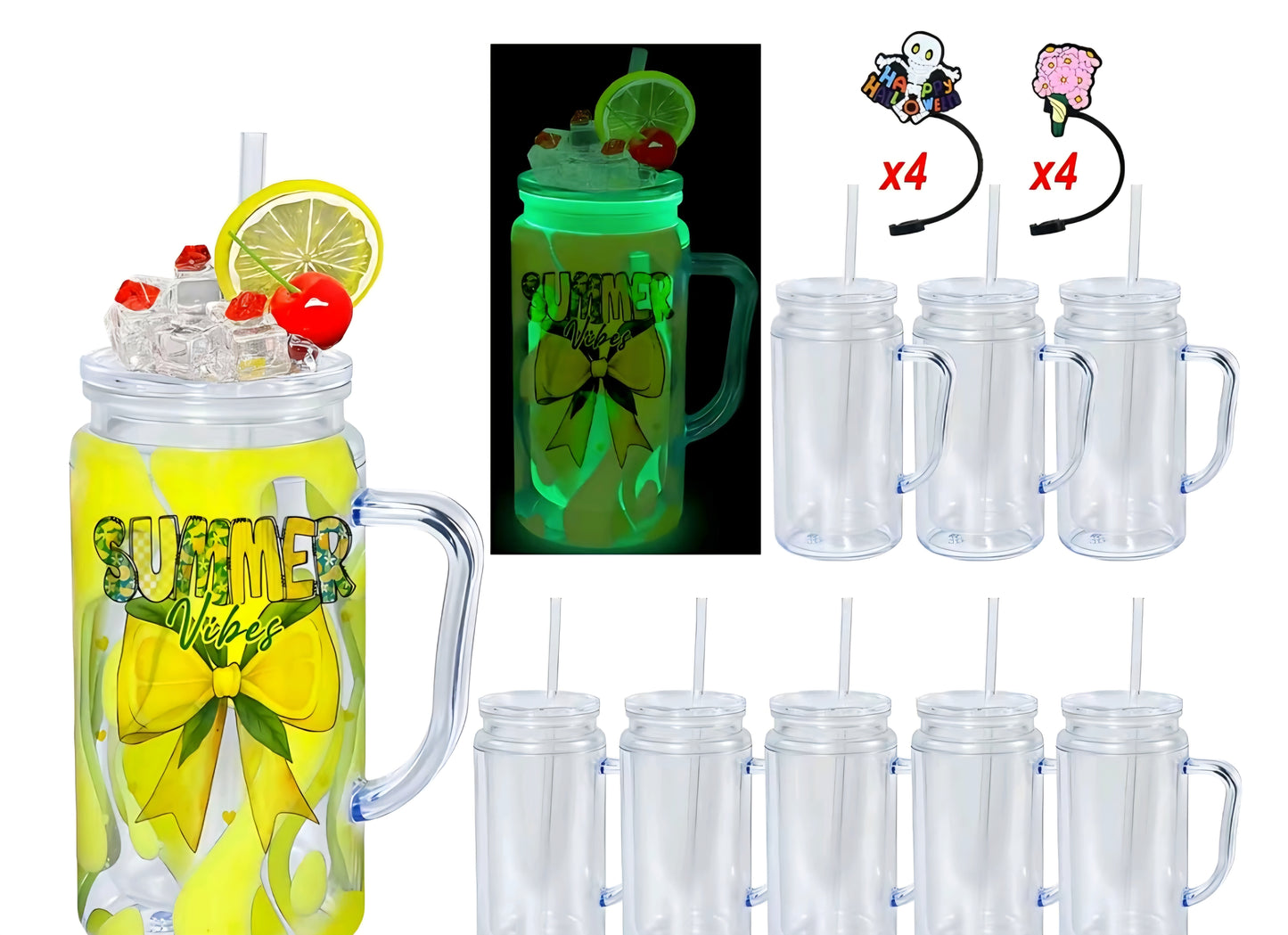 16oz Glow in dark with handle. Wrap is included.