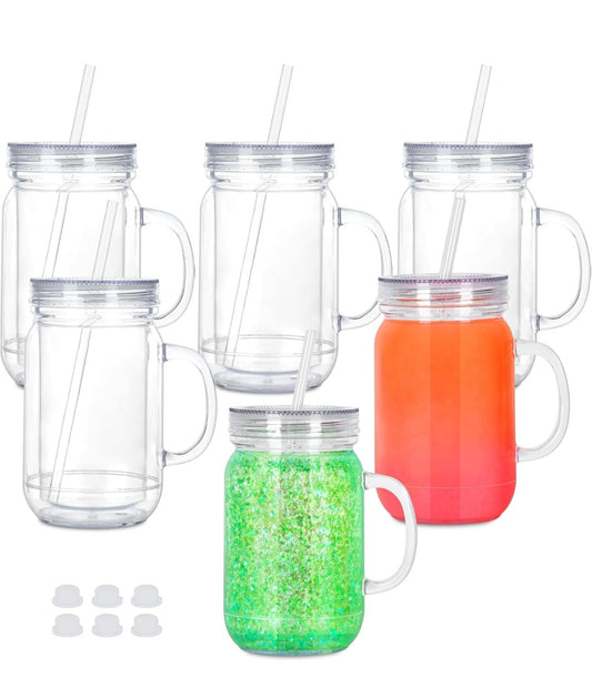 20oz Acrylic Snow lob Tumbler Mason jar Style with Handle and Screw on Lid Clear