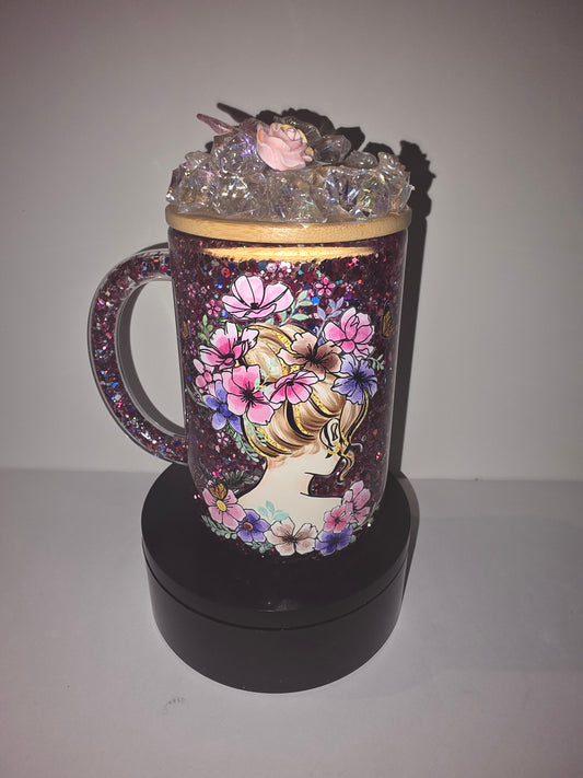 16oz glass glitter handles SGT with epoxy lid