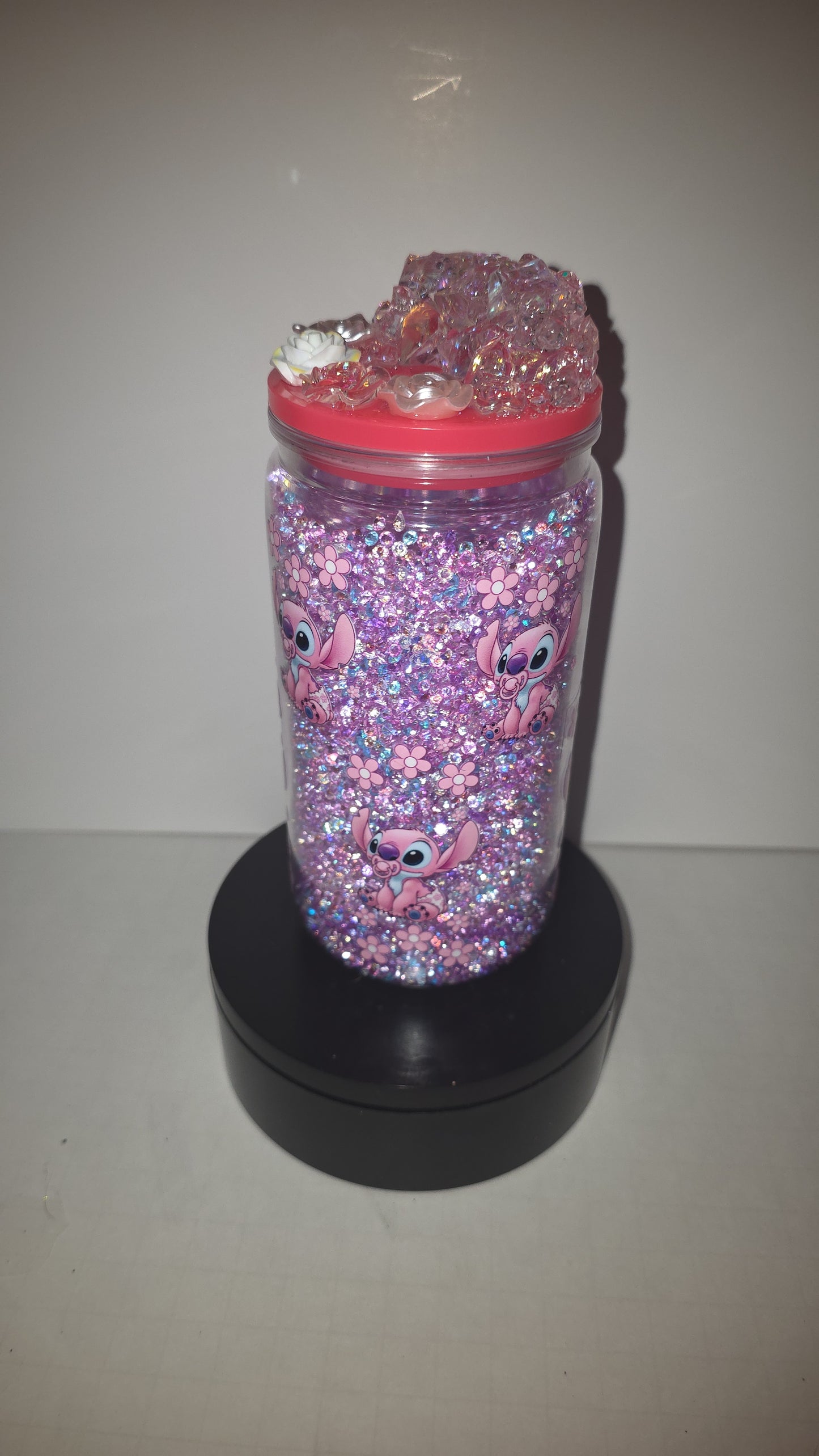 16 oz diamond filled Angel from lilo and stitch cup. With epoxy lid.