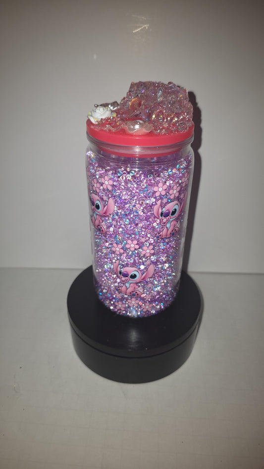16 oz diamond filled Angel from lilo and stitch cup. With epoxy lid.