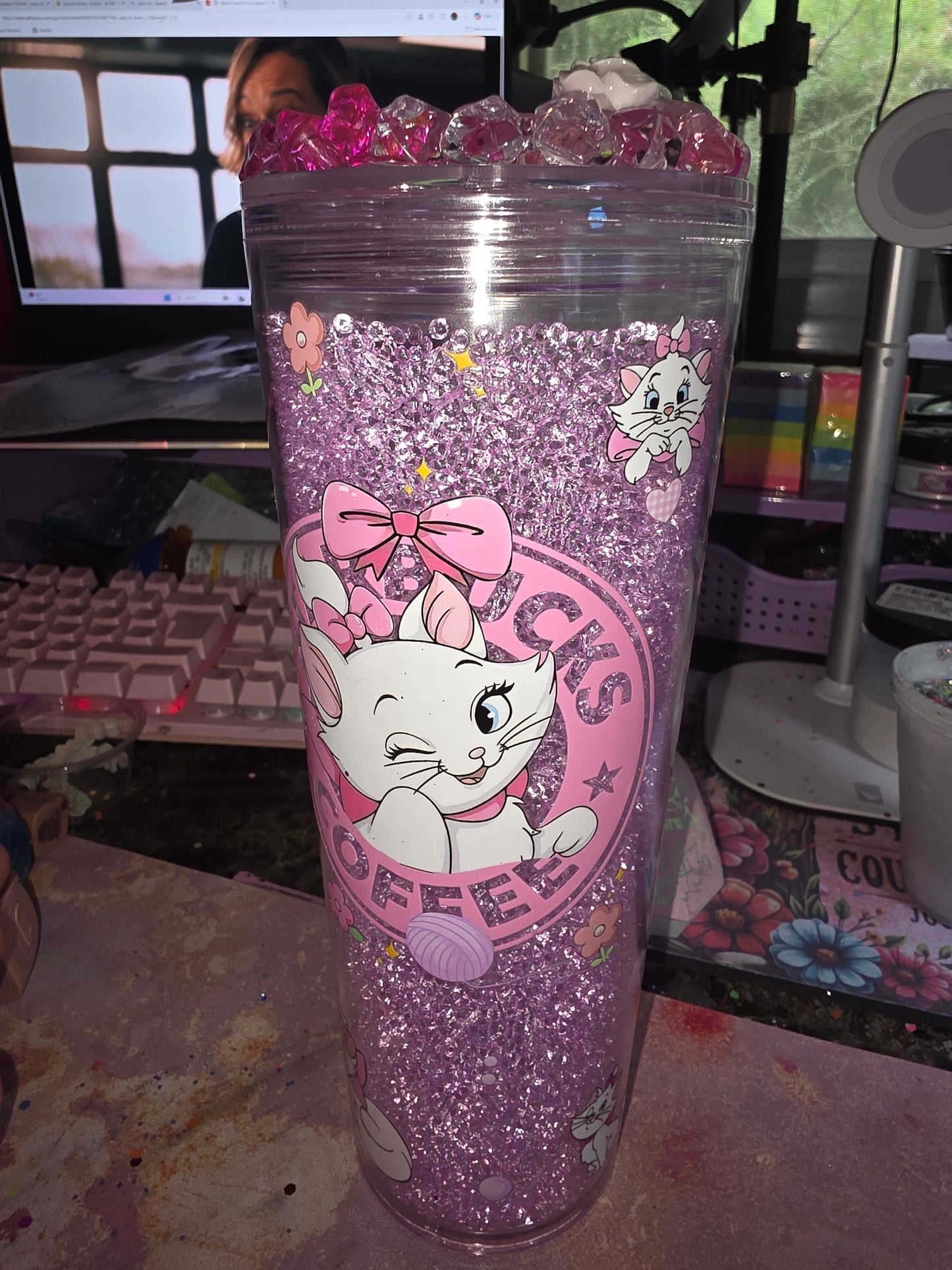 24 oz Gem filled Marie cup with Ice epoxy lid