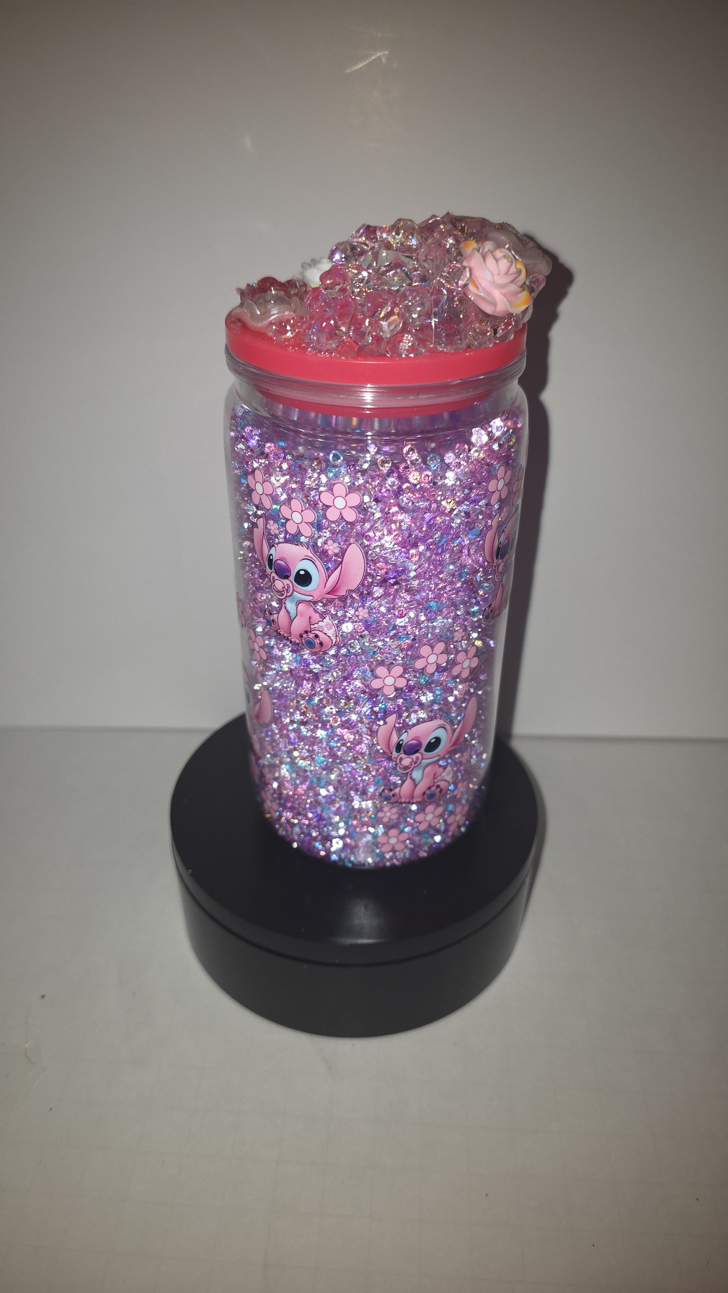 16 oz diamond filled Angel from lilo and stitch cup. With epoxy lid.