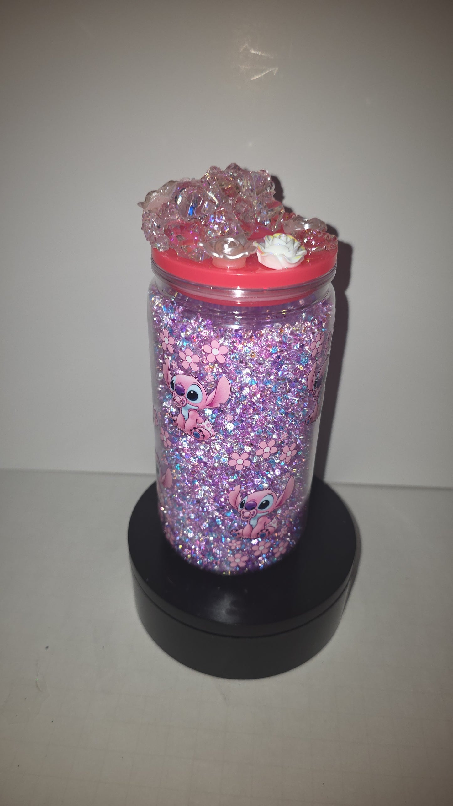 16 oz diamond filled Angel from lilo and stitch cup. With epoxy lid.