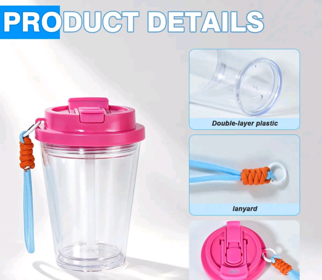 Kids cups 12oz leak proof with wrist rope. WRAP INCLUDED IN PRICE.